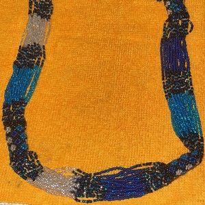 HAND MADE NATIVE AMER… SEED BEADED 16 STRAND CROCHETED IN BLUE/BLACK/WHT/CLEAR